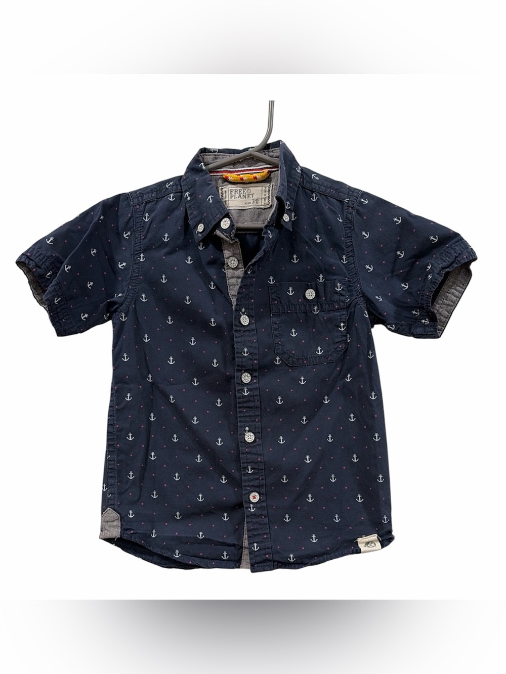 Navy Anchor-Print Short-Sleeve Button-Down Shirt for Kids